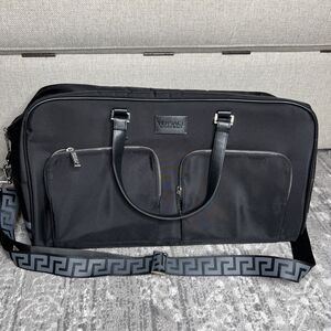 New VERSACE Parfums Duffle Bag Black Greek Key Design Overnight Weekender Travel